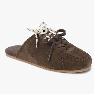 Sneaker Mules Round Toe Lace up Slip on Suede 2 Tone Laces Casual Backless Flats